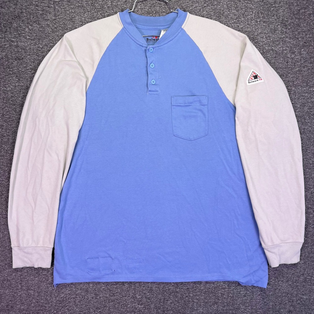 Bulwark Henley Shirt Mens 2XL Blue Grey FR‎ Flame Resistant Workwear Long Sleeve